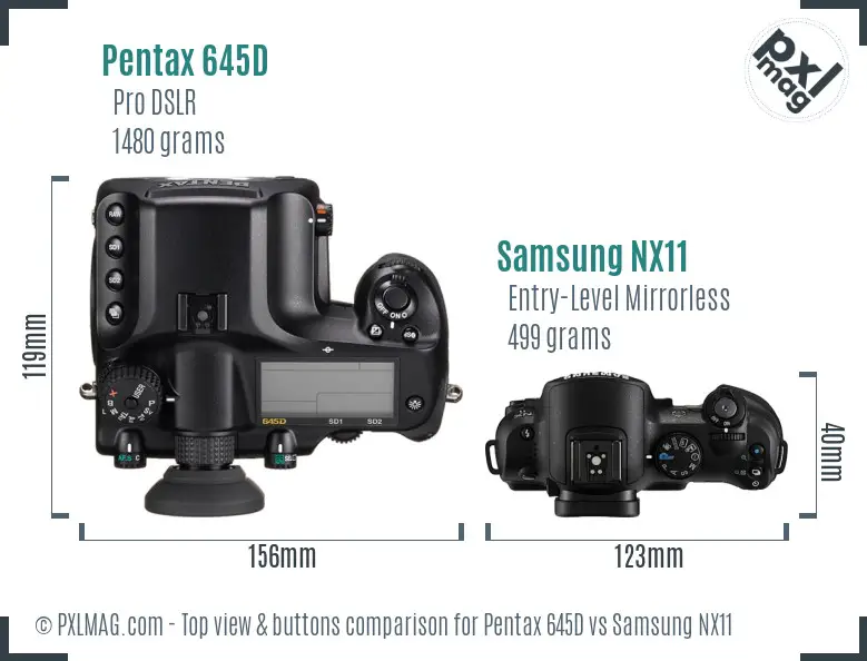 Pentax 645D vs Samsung NX11 top view buttons comparison