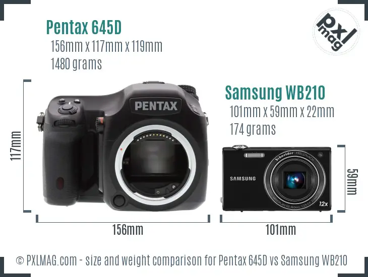 Pentax 645D vs Samsung WB210 size comparison