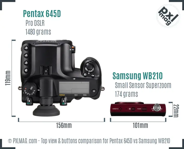 Pentax 645D vs Samsung WB210 top view buttons comparison