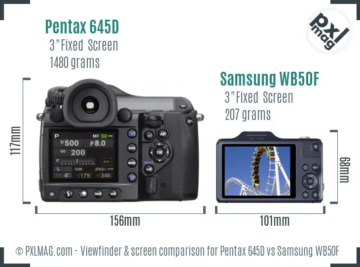 Pentax 645D vs Samsung WB50F Screen and Viewfinder comparison