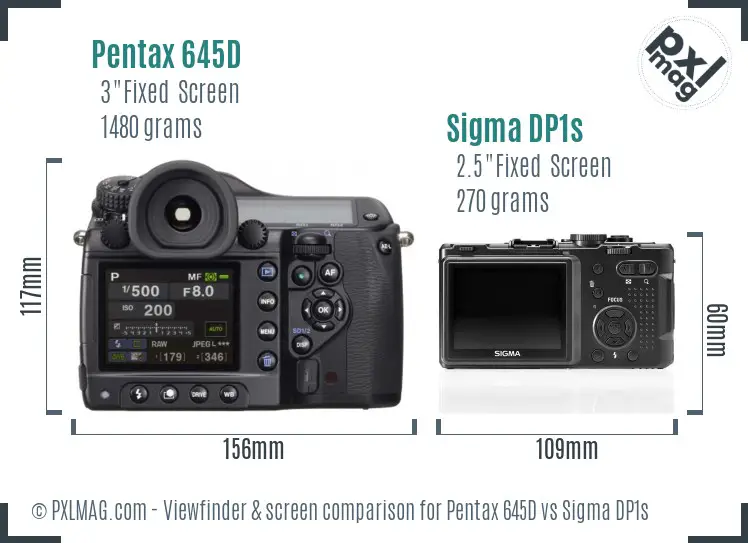 Pentax 645D vs Sigma DP1s Screen and Viewfinder comparison