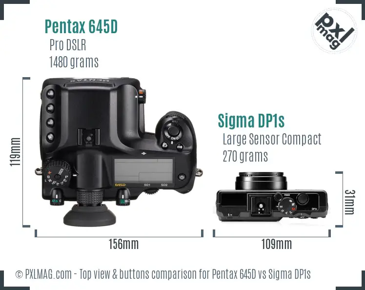 Pentax 645D vs Sigma DP1s top view buttons comparison