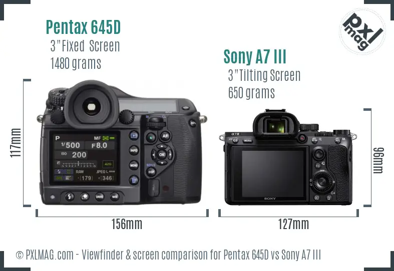 Pentax 645D vs Sony A7 III Screen and Viewfinder comparison