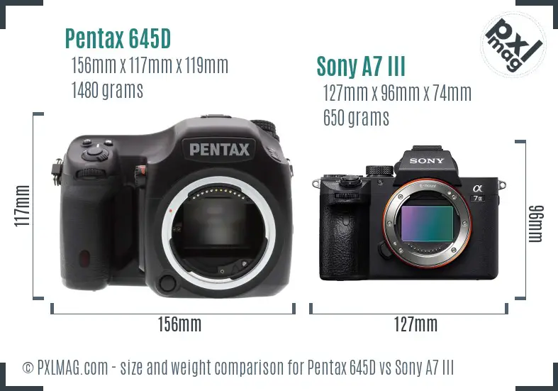 Pentax 645D vs Sony A7 III size comparison