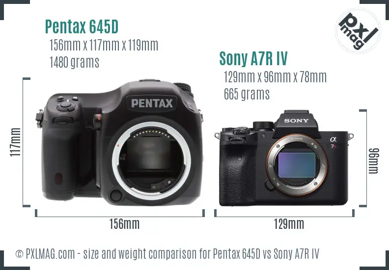 Pentax 645D vs Sony A7R IV size comparison