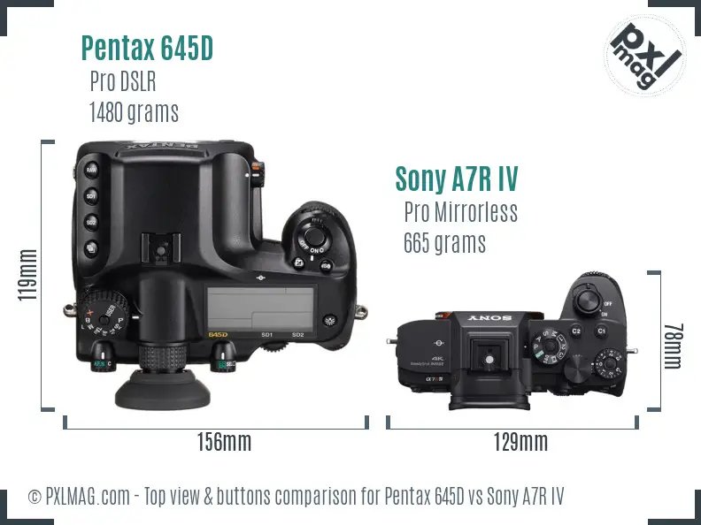 Pentax 645D vs Sony A7R IV top view buttons comparison