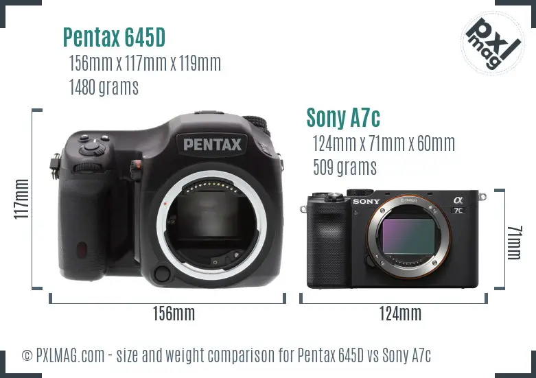 Pentax 645D vs Sony A7c size comparison