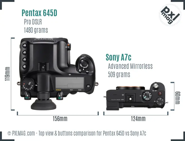 Pentax 645D vs Sony A7c top view buttons comparison