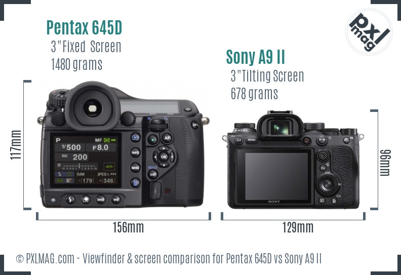 Pentax 645D vs Sony A9 II Screen and Viewfinder comparison