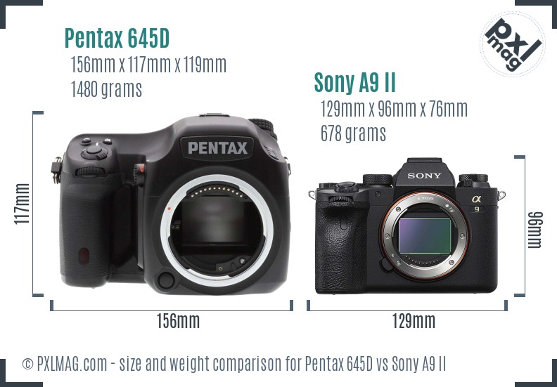 Pentax 645D vs Sony A9 II size comparison