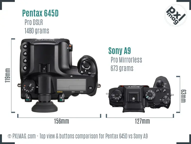 Pentax 645D vs Sony A9 top view buttons comparison