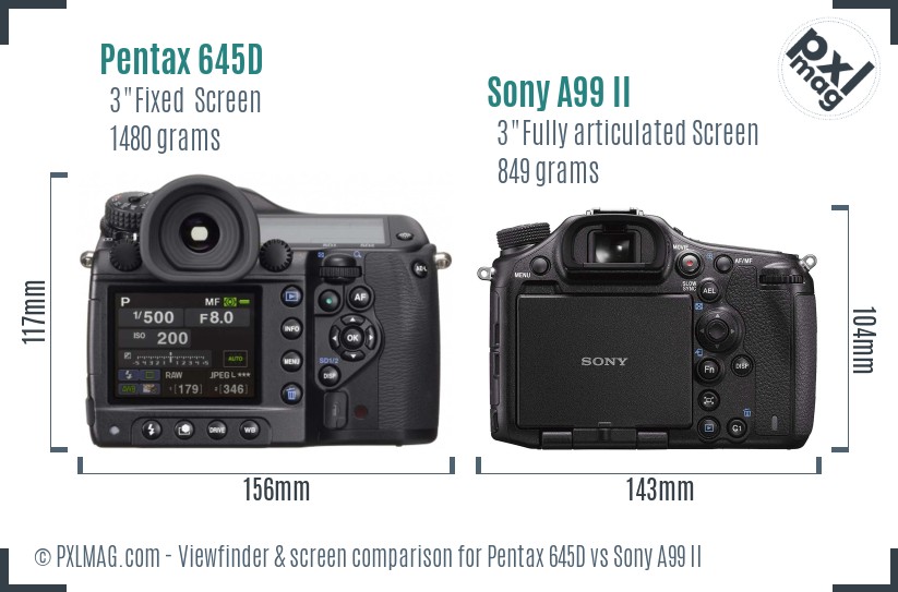 Pentax 645D vs Sony A99 II Screen and Viewfinder comparison