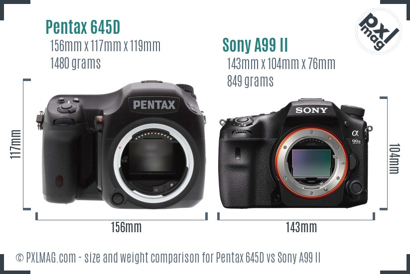 Pentax 645D vs Sony A99 II size comparison