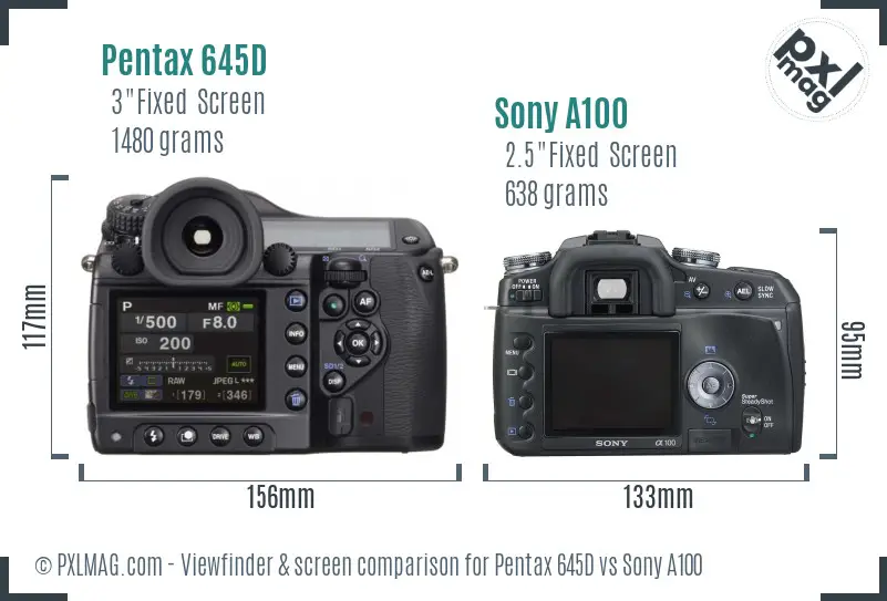 Pentax 645D vs Sony A100 Screen and Viewfinder comparison