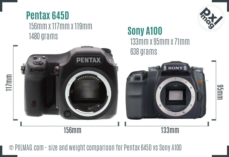 Pentax 645D vs Sony A100 size comparison
