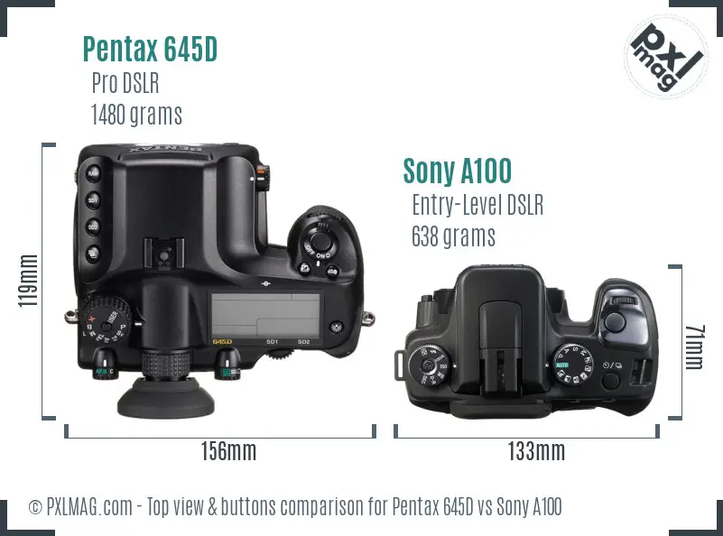 Pentax 645D vs Sony A100 top view buttons comparison