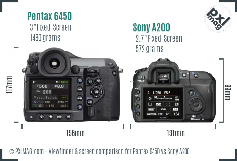 Pentax 645D vs Sony A200 Screen and Viewfinder comparison