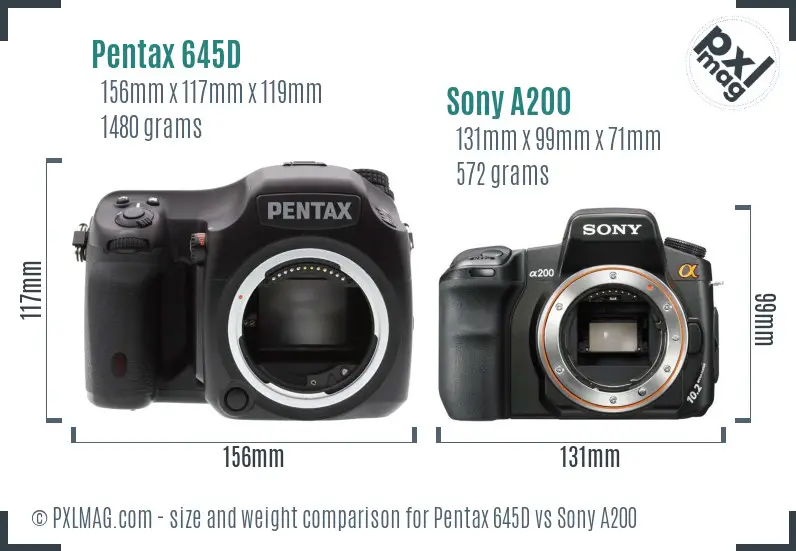 Pentax 645D vs Sony A200 size comparison