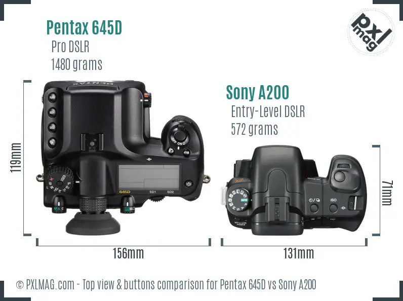 Pentax 645D vs Sony A200 top view buttons comparison