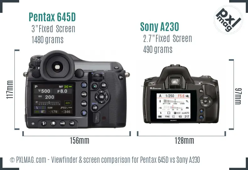 Pentax 645D vs Sony A230 Screen and Viewfinder comparison