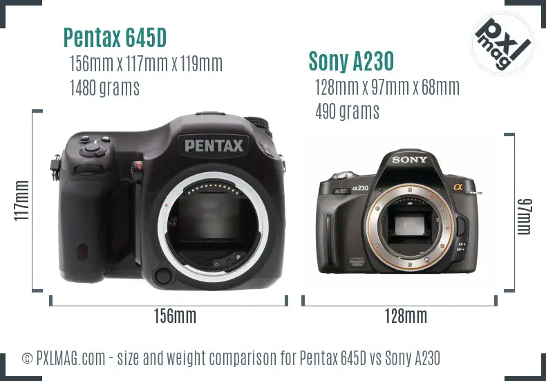 Pentax 645D vs Sony A230 size comparison