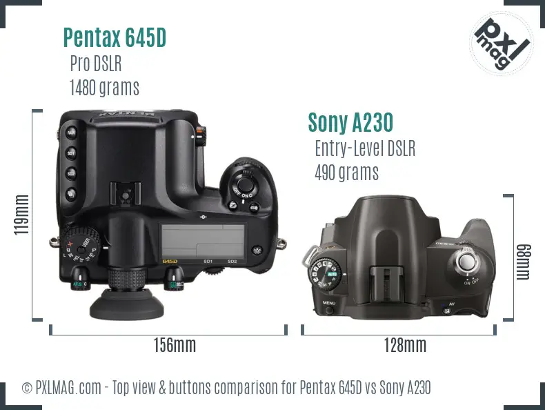 Pentax 645D vs Sony A230 top view buttons comparison