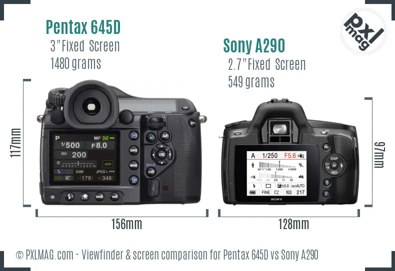 Pentax 645D vs Sony A290 Screen and Viewfinder comparison