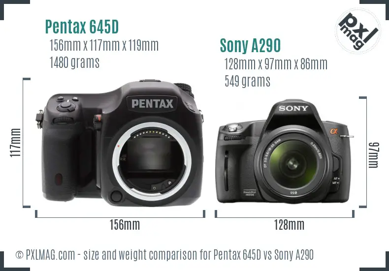 Pentax 645D vs Sony A290 size comparison