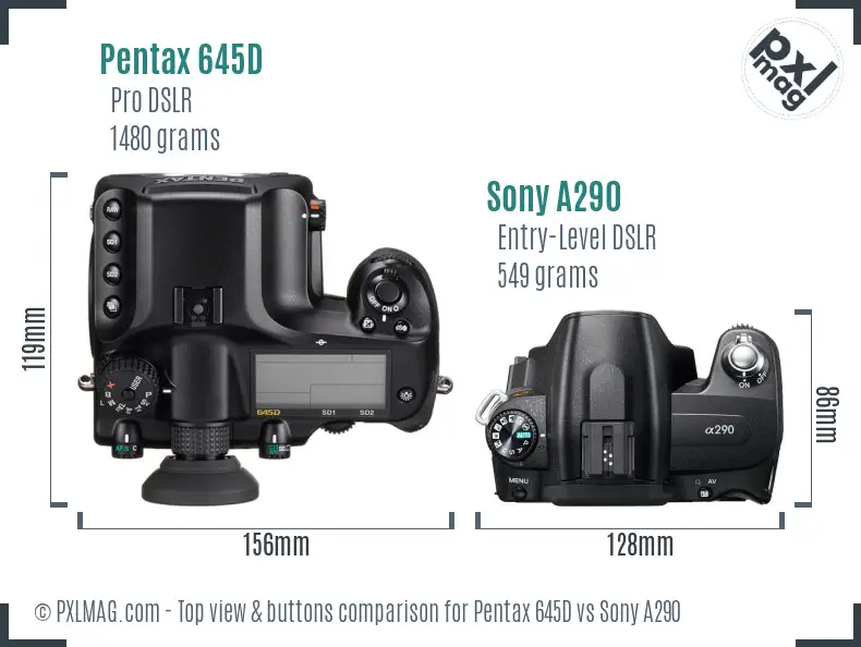 Pentax 645D vs Sony A290 top view buttons comparison
