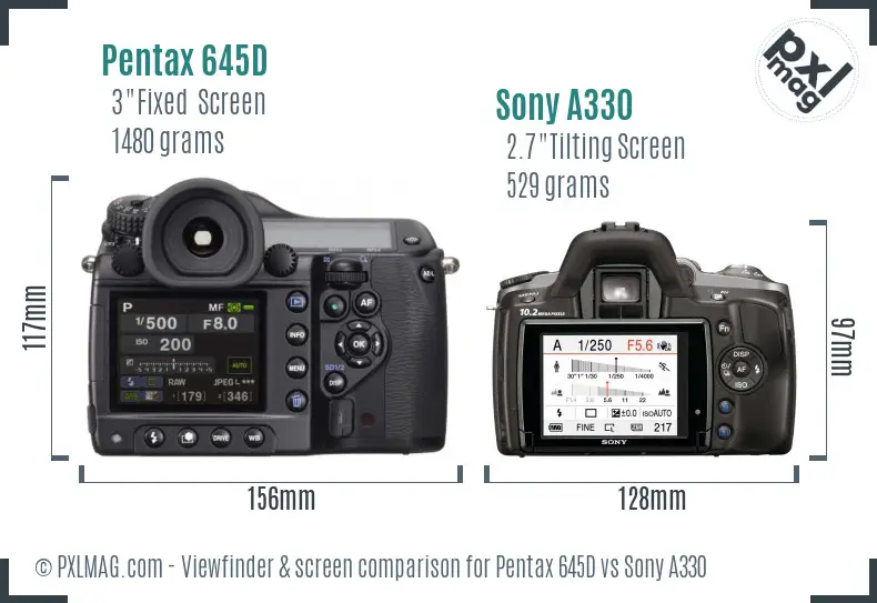 Pentax 645D vs Sony A330 Screen and Viewfinder comparison