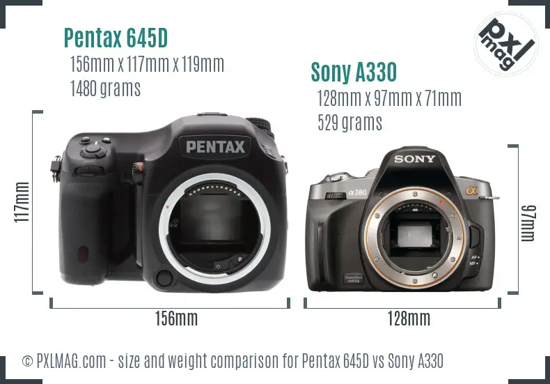 Pentax 645D vs Sony A330 size comparison