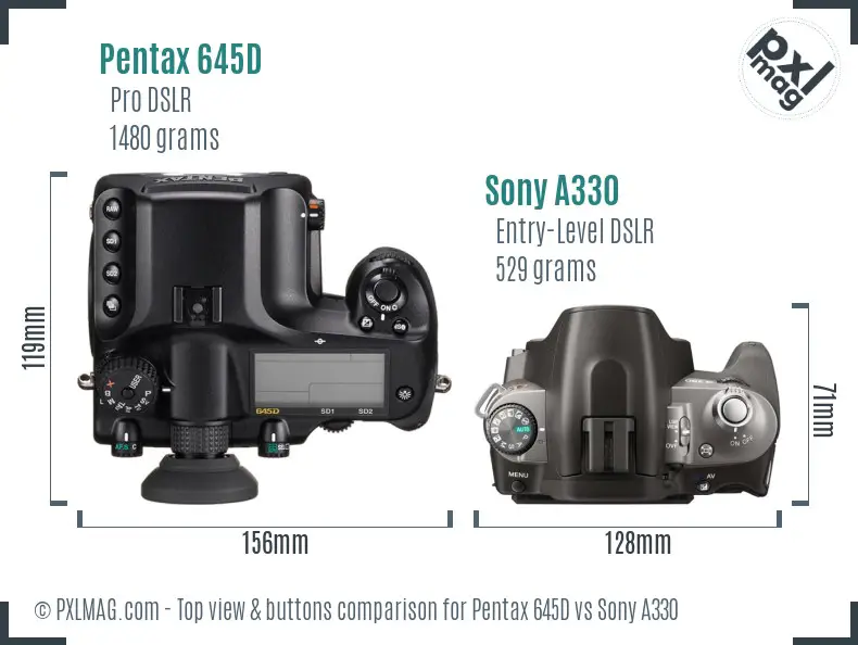 Pentax 645D vs Sony A330 top view buttons comparison