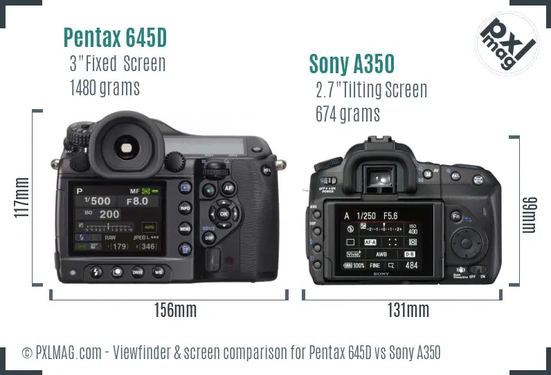 Pentax 645D vs Sony A350 Screen and Viewfinder comparison