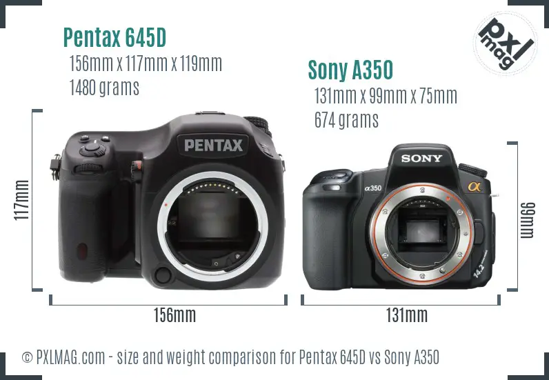 Pentax 645D vs Sony A350 size comparison