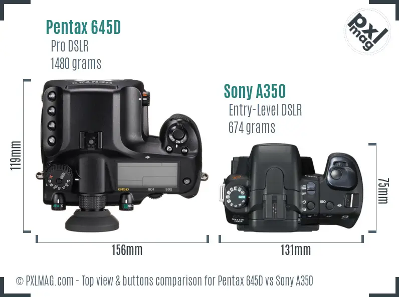 Pentax 645D vs Sony A350 top view buttons comparison