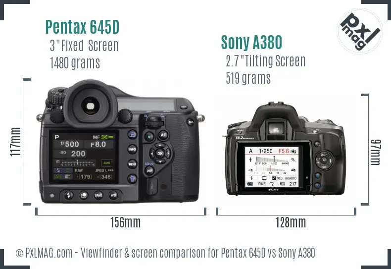 Pentax 645D vs Sony A380 Screen and Viewfinder comparison