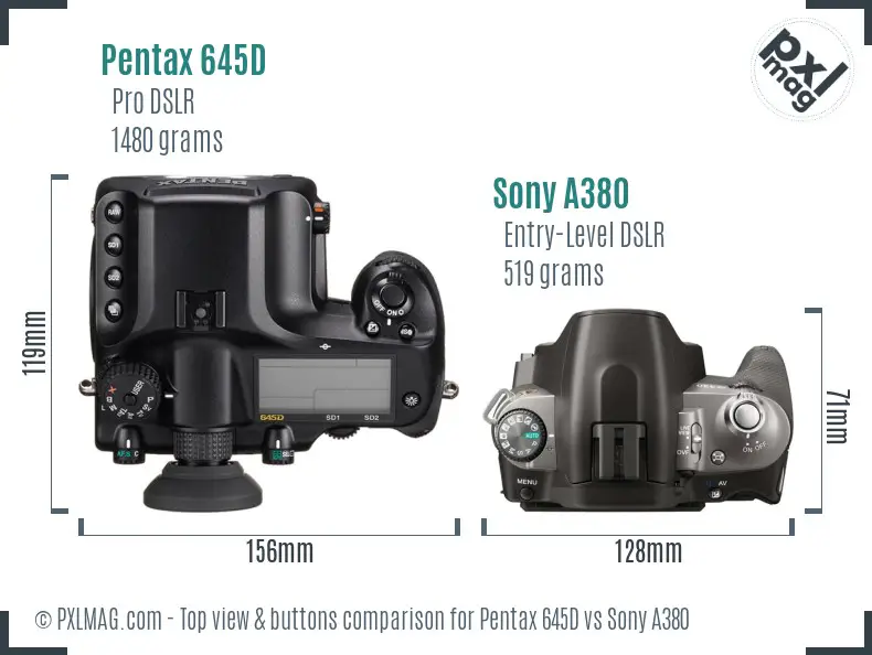 Pentax 645D vs Sony A380 top view buttons comparison