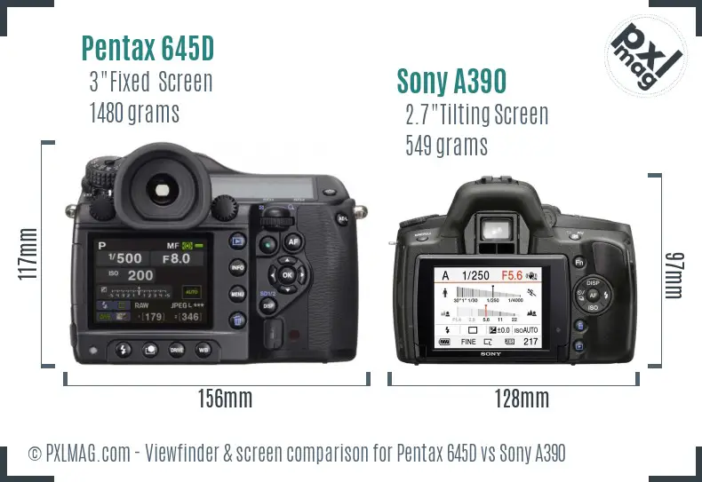 Pentax 645D vs Sony A390 Screen and Viewfinder comparison