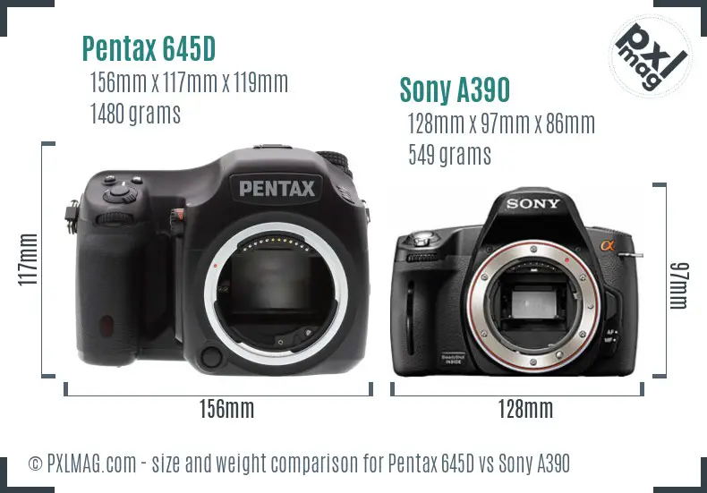 Pentax 645D vs Sony A390 size comparison