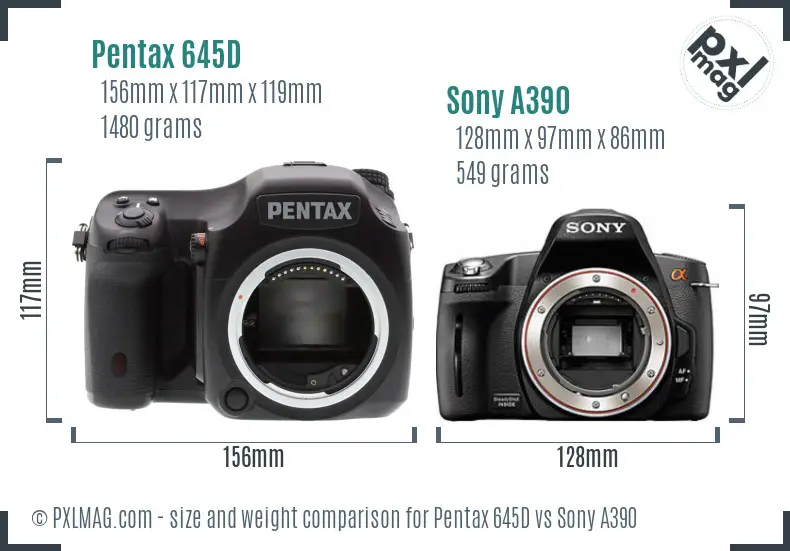 Pentax 645D vs Sony A390 size comparison Pentax 645D vs Sony A390 size comparison