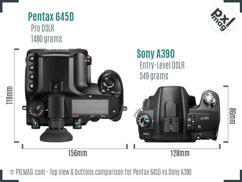 Pentax 645D vs Sony A390 top view buttons comparison
