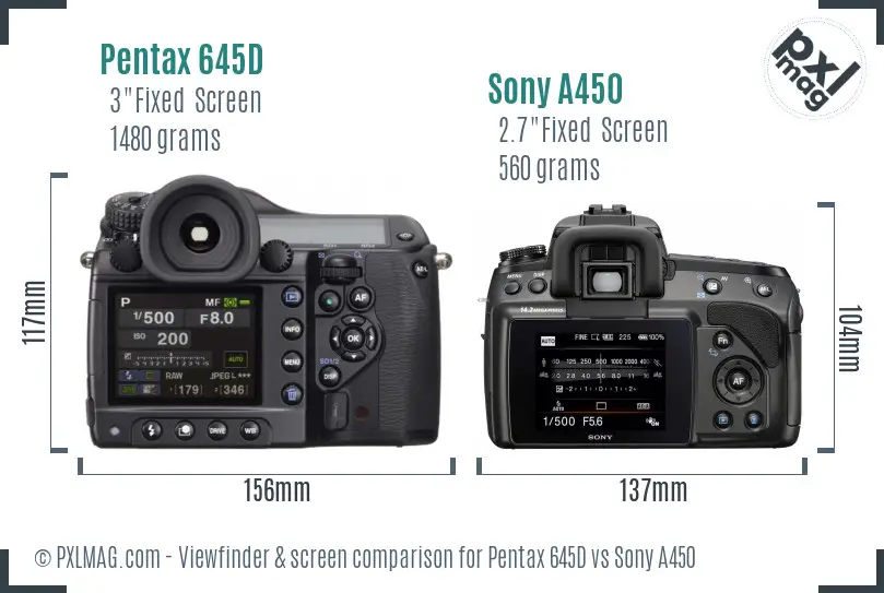 Pentax 645D vs Sony A450 Screen and Viewfinder comparison