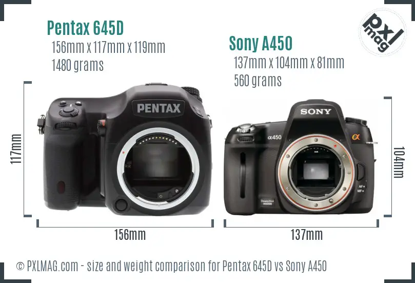 Pentax 645D vs Sony A450 size comparison