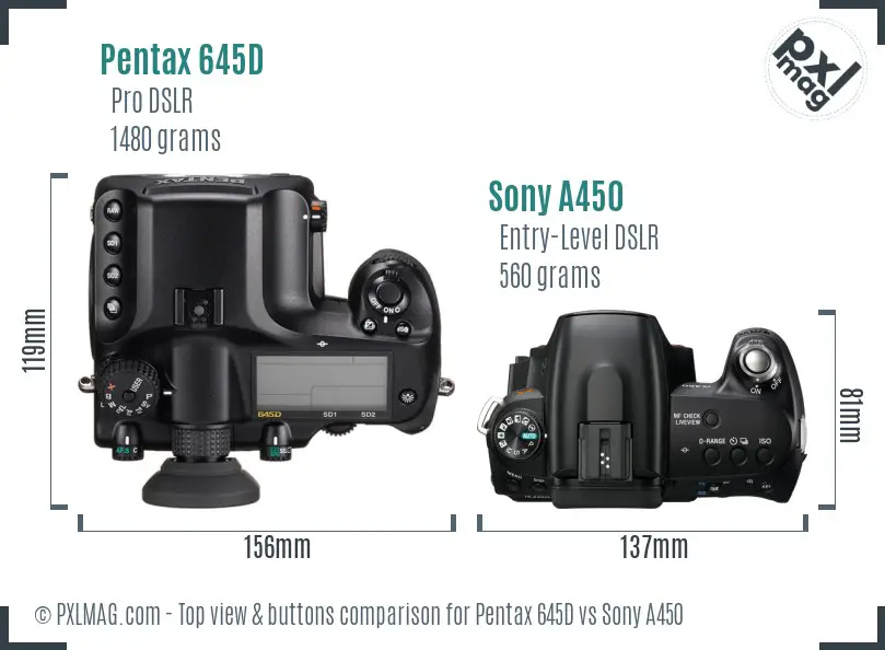 Pentax 645D vs Sony A450 top view buttons comparison