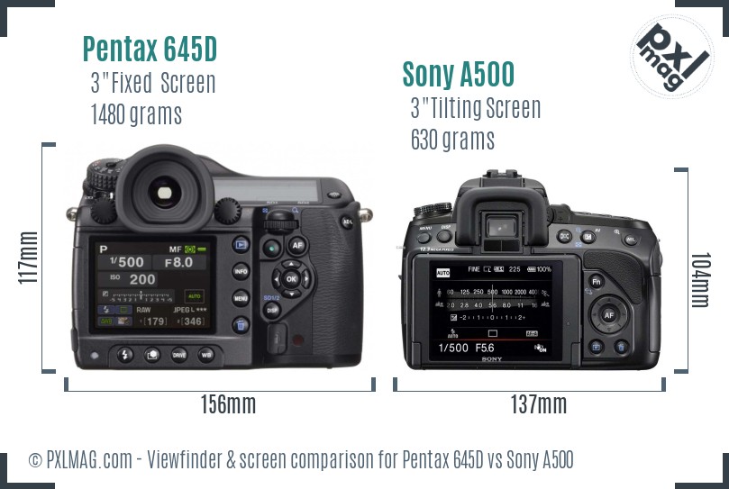 Pentax 645D vs Sony A500 Screen and Viewfinder comparison