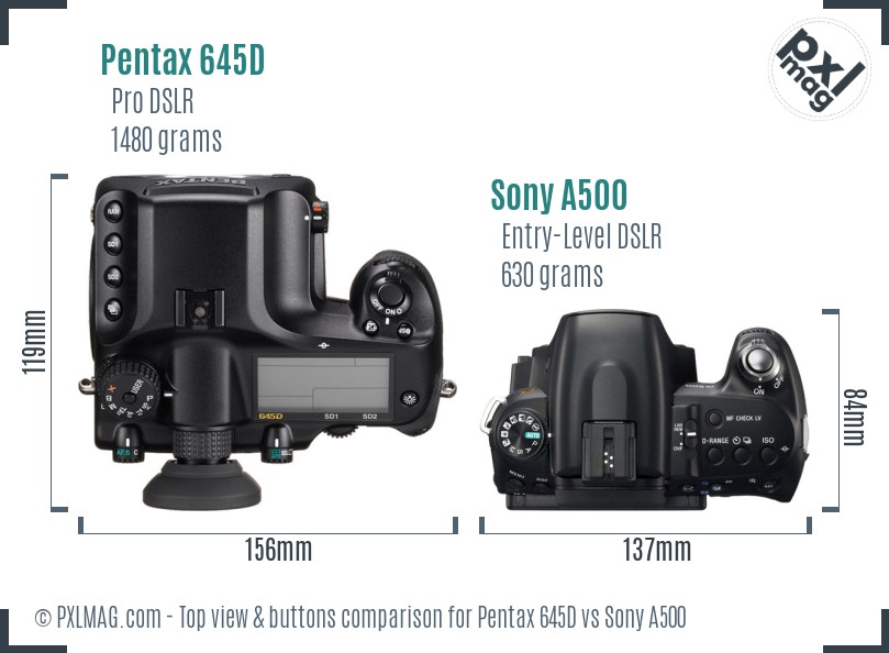 Pentax 645D vs Sony A500 top view buttons comparison