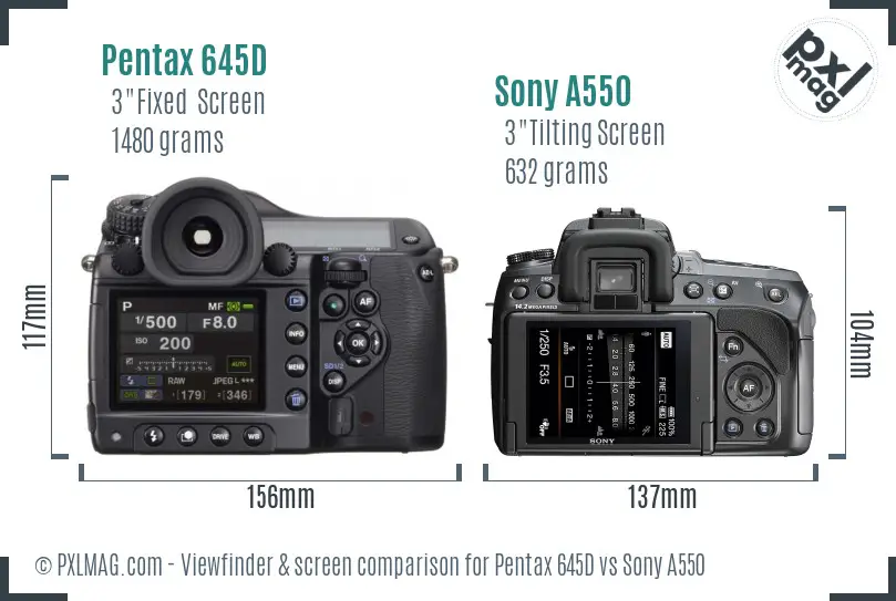 Pentax 645D vs Sony A550 Screen and Viewfinder comparison