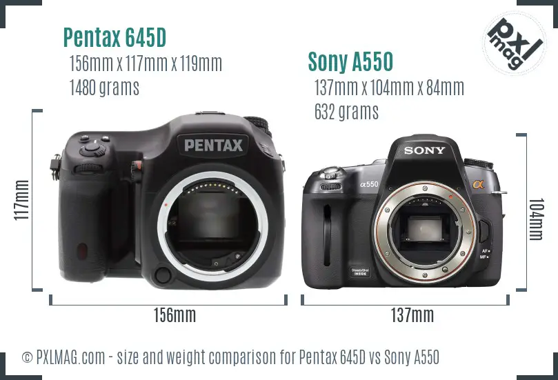 Pentax 645D vs Sony A550 size comparison