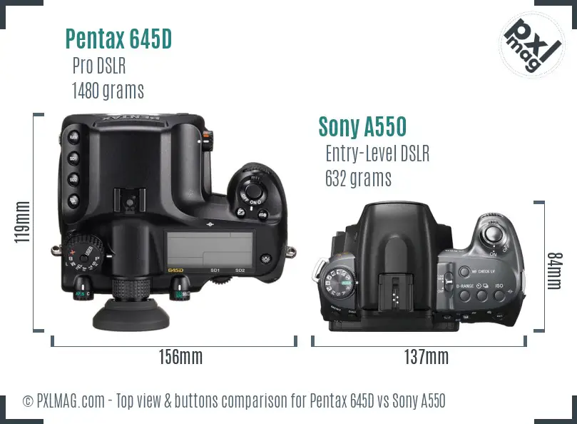 Pentax 645D vs Sony A550 top view buttons comparison