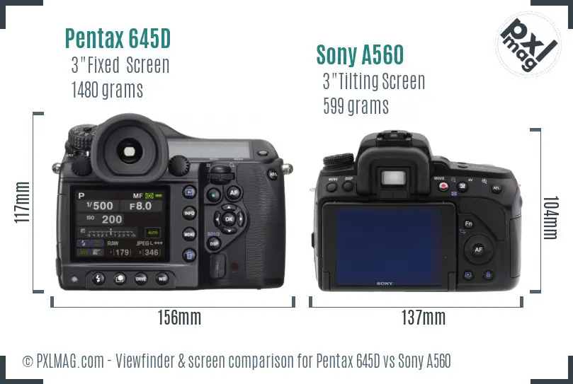 Pentax 645D vs Sony A560 Screen and Viewfinder comparison